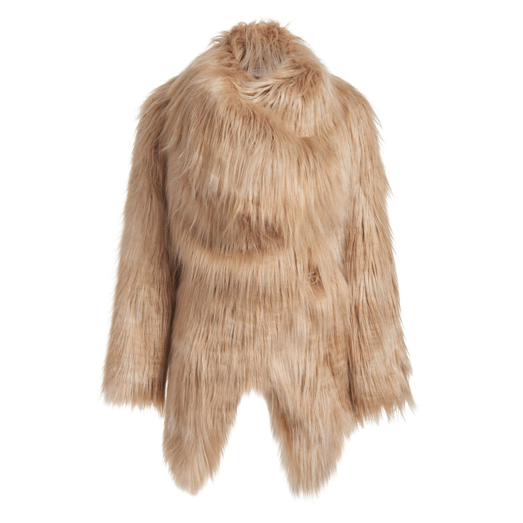 Sugar Vegan Faux Fur Coat in Camel