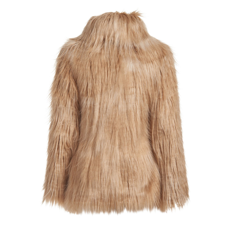 Sugar Vegan Faux Fur Coat in Camel