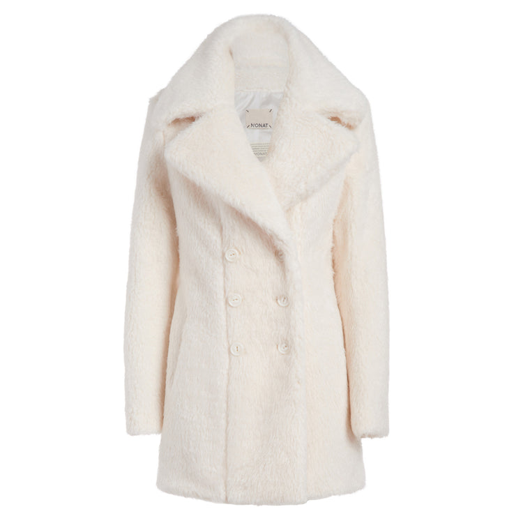 Teddy Vegan Double Breasted Short Coat in Ecru