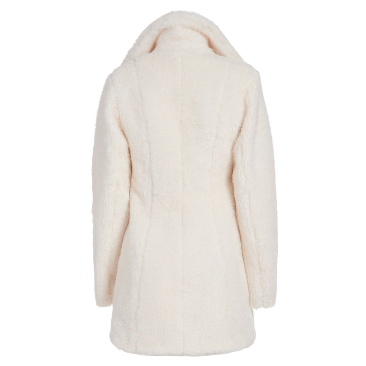 Teddy Vegan Double Breasted Short Coat in Ecru