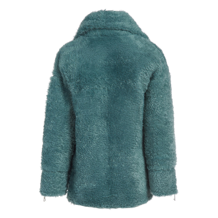 Army Teddy Vegan Short Coat in Teal