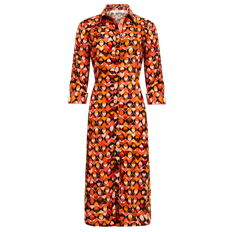 Maria Button Front Shirt Dress in Coral Red