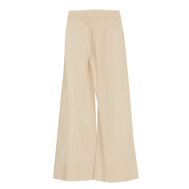 Ecru Pull-on Trousers in Crinkled Organic Cotton