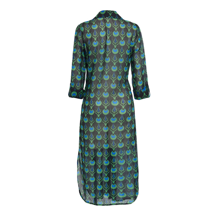 Linda Long Shirt Dress with Tulip Design in Black
