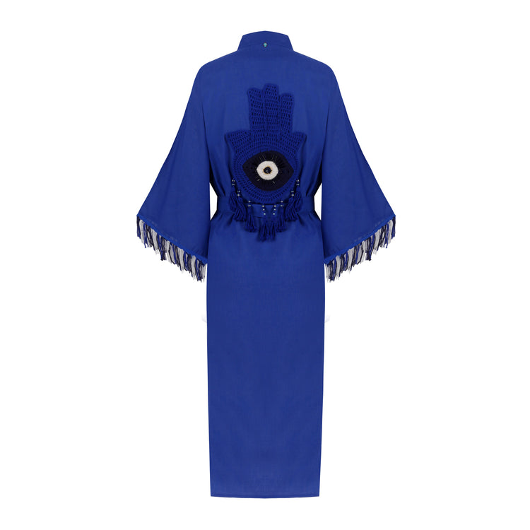 Hamsa Hand Organic Cotton Kaftan in Blue