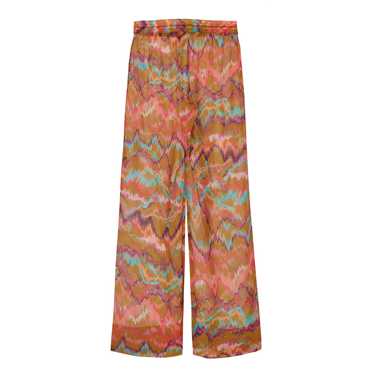 Dark Multicolor Pull-on Trousers in Chiffon
