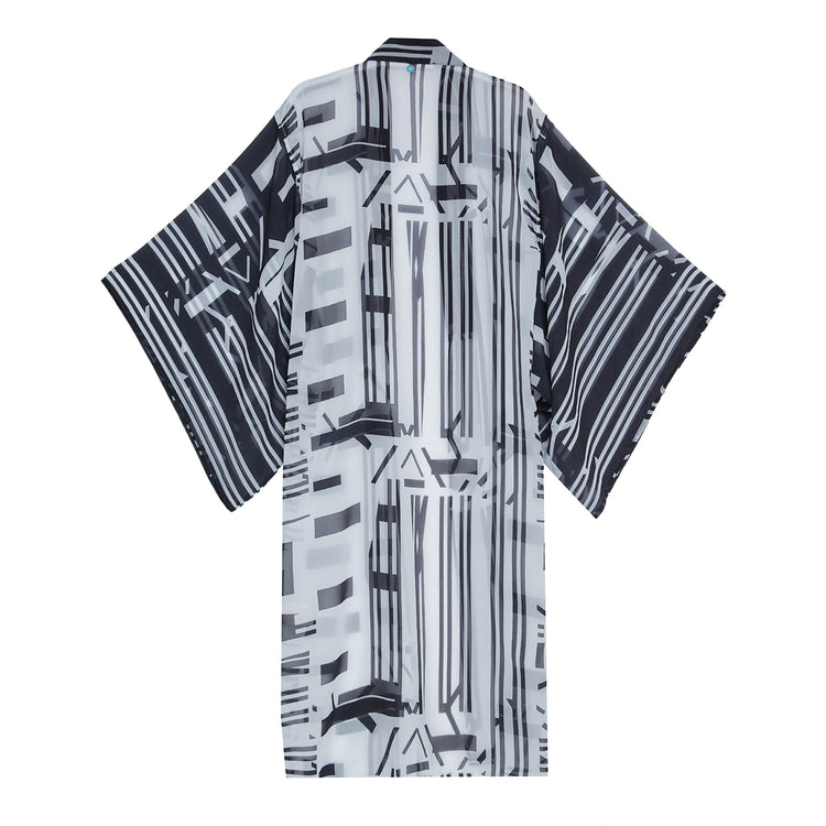 Modern Geometric Design Kimono in Black & White
