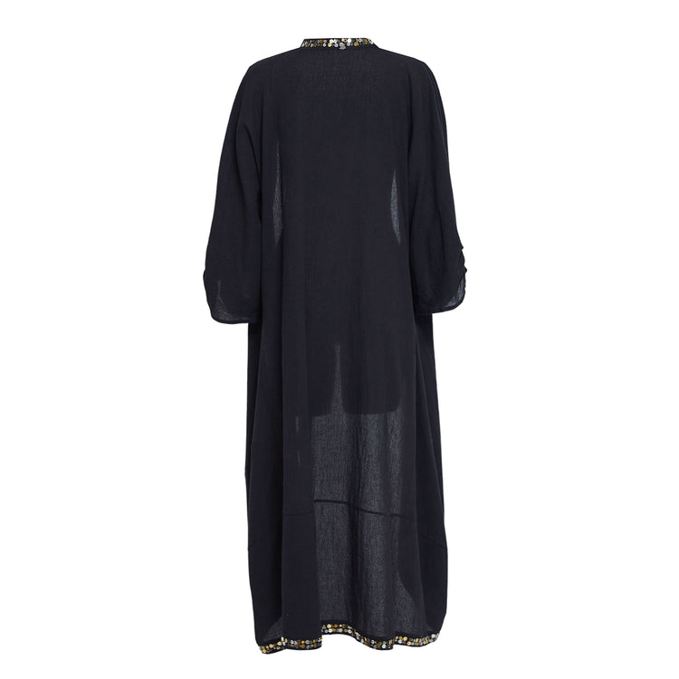 Black Kaftan in Crinkled Organic Cotton