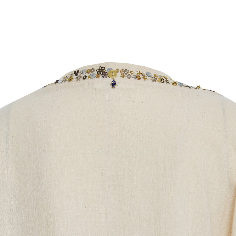Ecru Kaftan in Crinkled Organic Cotton
