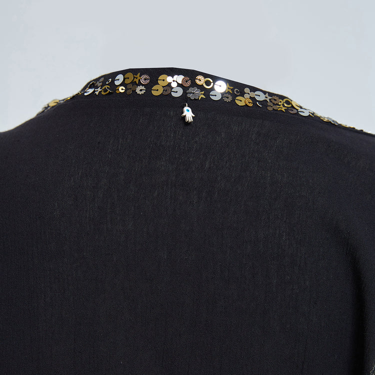 Black Kaftan in Crinkled Organic Cotton