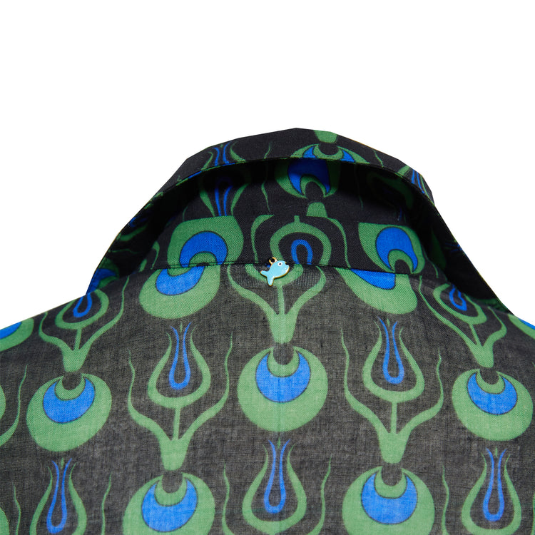 Linda Long Shirt Dress with Tulip Design in Black