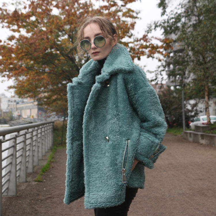Army Teddy Vegan Short Coat in Teal