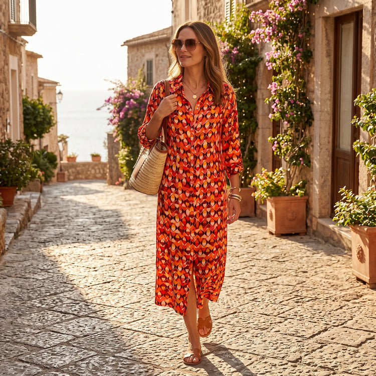 Retro Shirt Dress in Coral