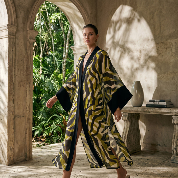 Wild Breeze Kaftan in Green & Black