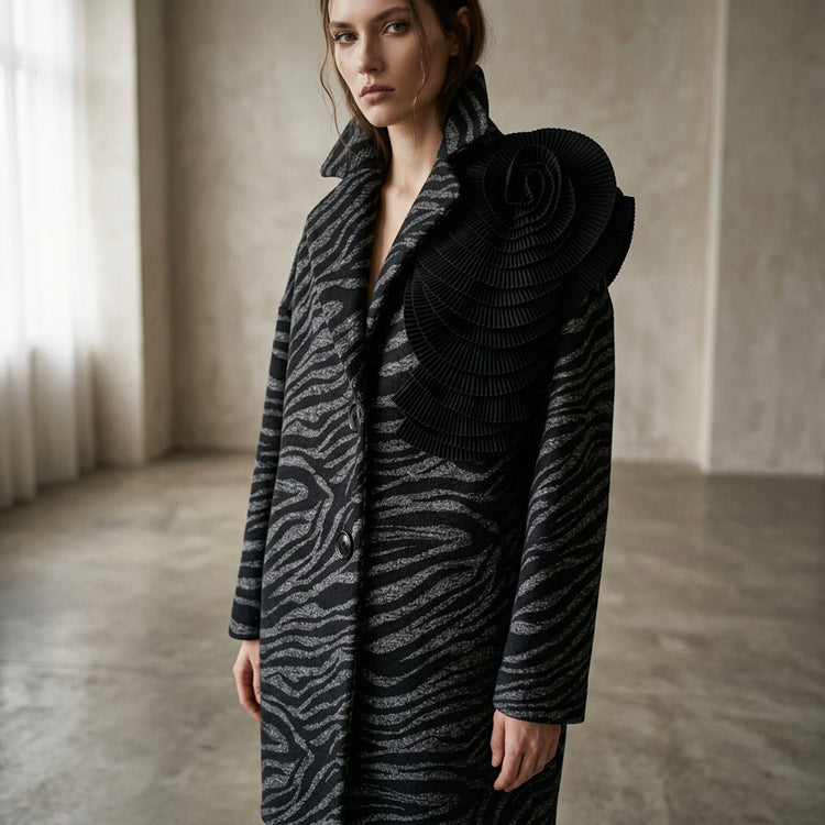 Zebra Bloom Coat in Black and Grey