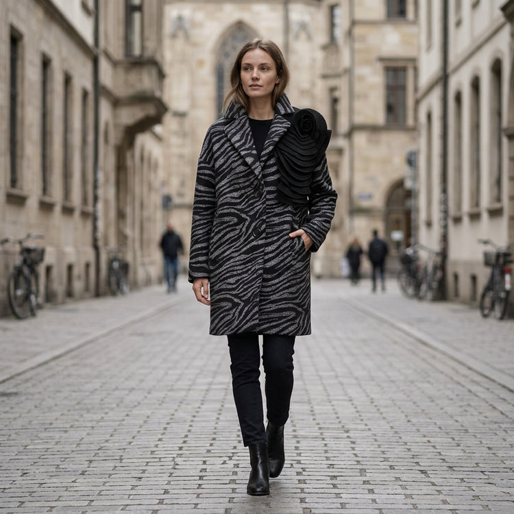 Zebra Bloom Coat in Black and Grey