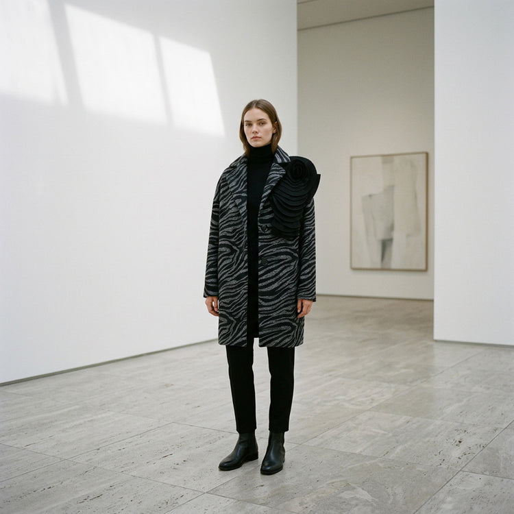 Zebra Bloom Coat in Black and Grey