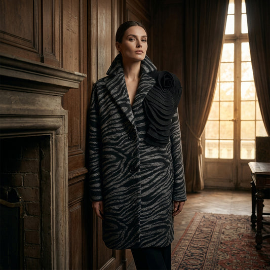 Zebra Bloom Coat in Black and Grey