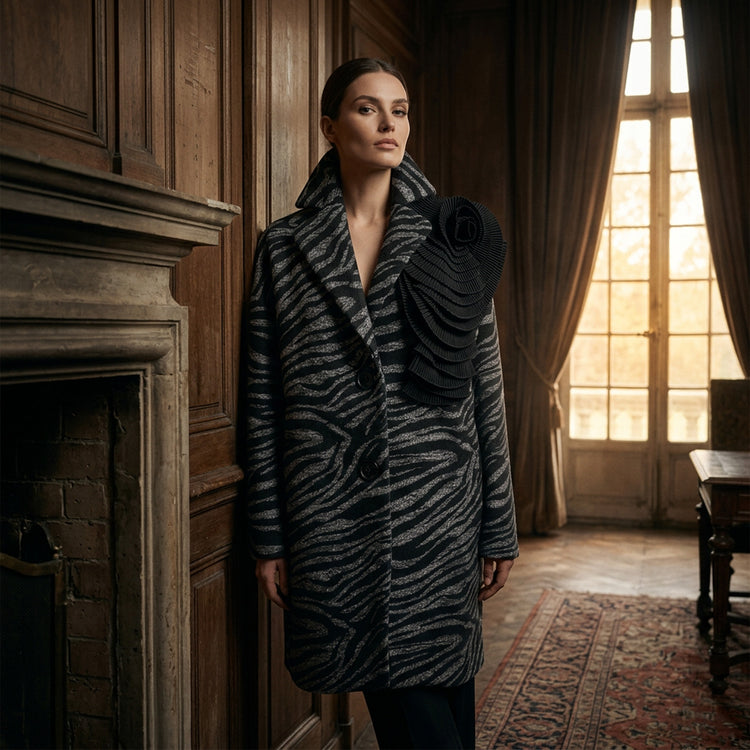 Zebra Bloom Coat in Black and Grey
