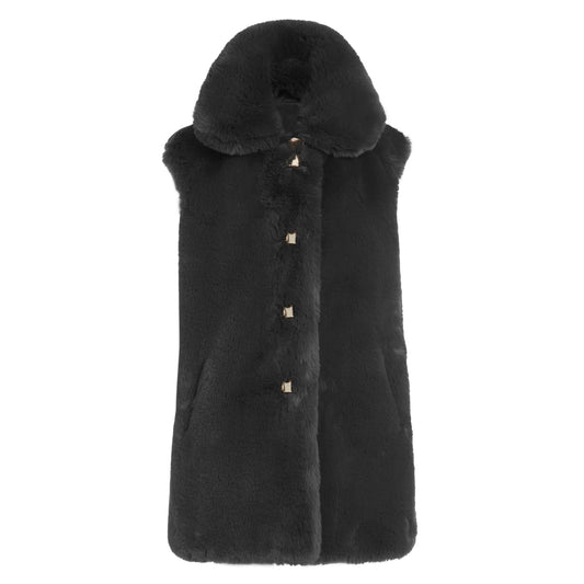 Rex Faux Fur Vest with Gold Buttons in Black