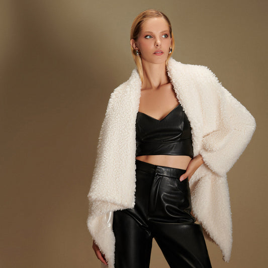 Marie Teddy Fur Cardigan in Ivory