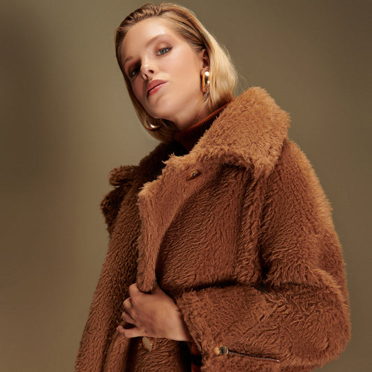 Army Teddy Vegan Short Coat in Caramel