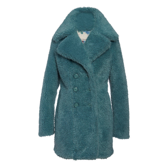 Teddy Vegan Double Breasted Short Coat in Teal