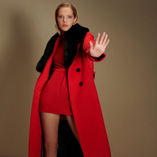 Cindy Classic Vegan Coat in Red