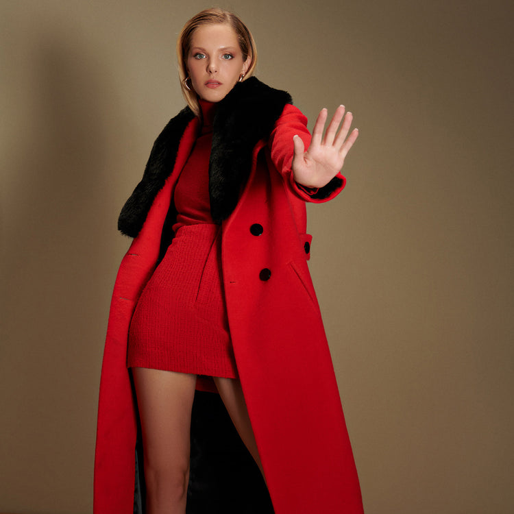 Cindy Classic Vegan Coat in Red