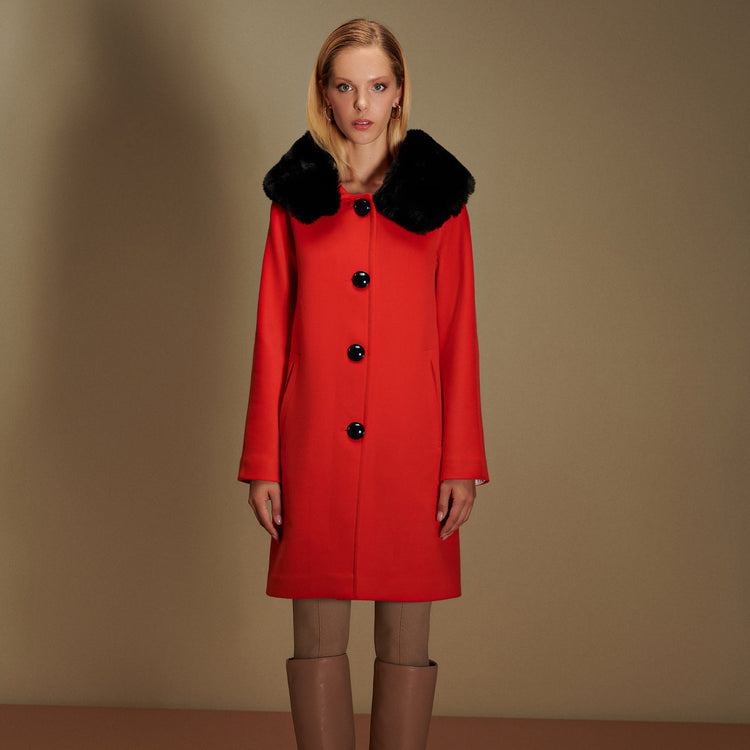 Twist Vegan Coat in Coral Red