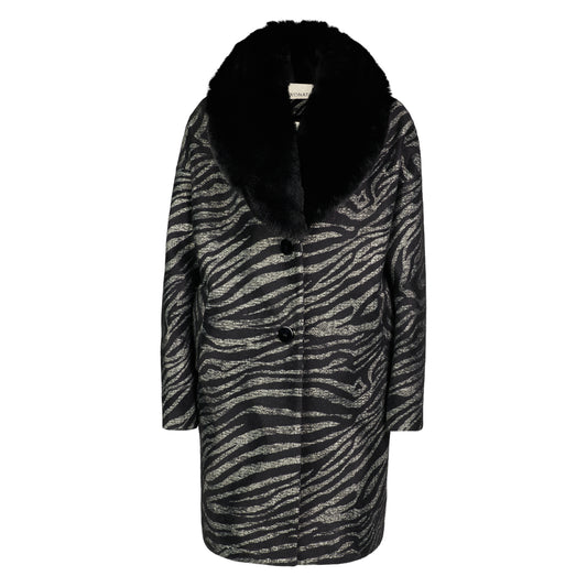 Sarah Animal Print Vegan Coat in Black