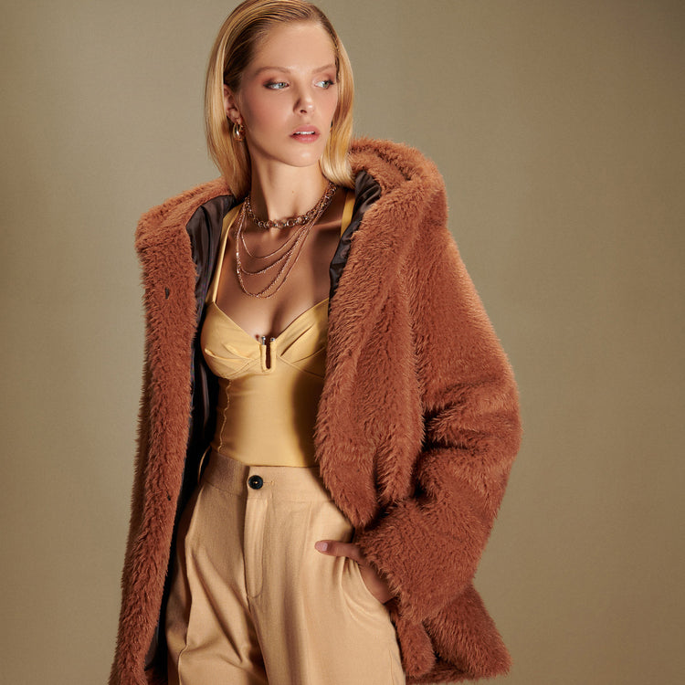 Elena Hooded Coat in Camel