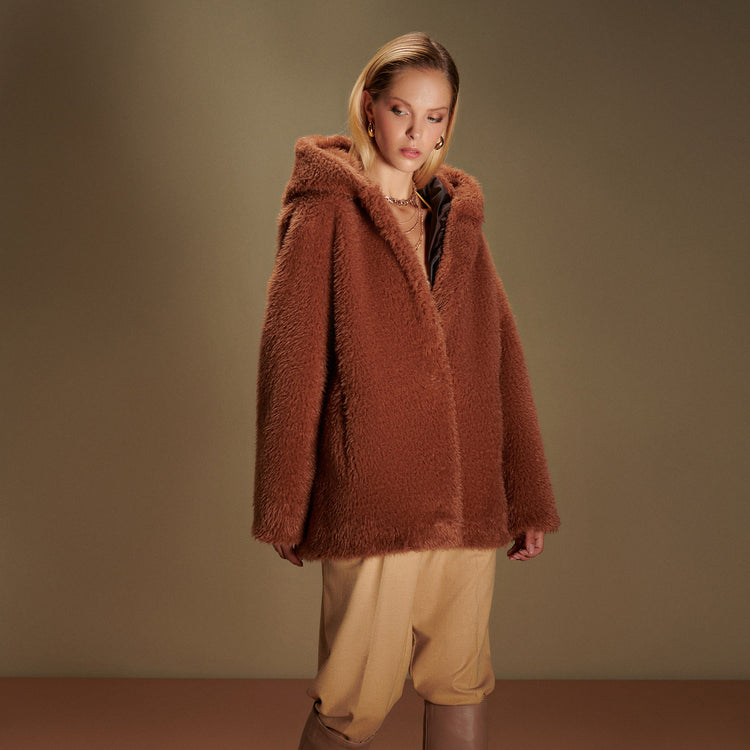 Elena Hooded Coat in Camel