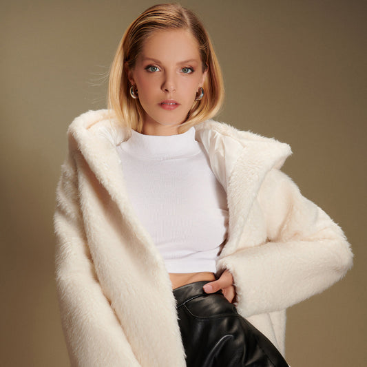 Elena Hooded Coat in Ecru