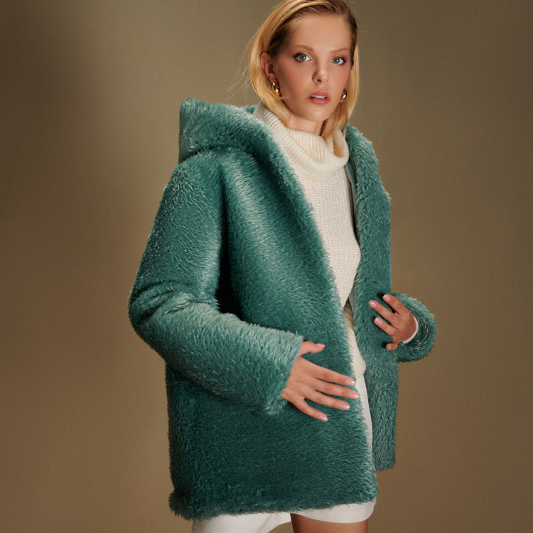 Elena Hooded Coat in Teal