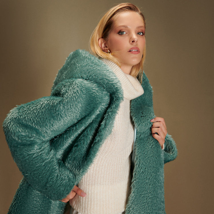 Elena Hooded Coat in Teal