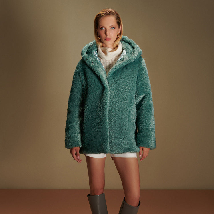 Elena Hooded Coat in Teal