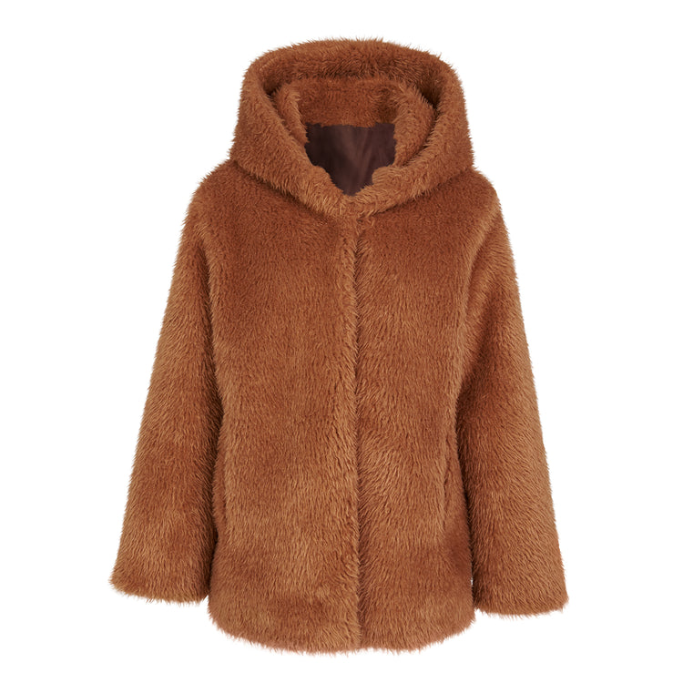 Elena Hooded Coat in Camel