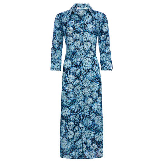 Azure Casual Shirt Dress With Evil Eye Charm in Blue