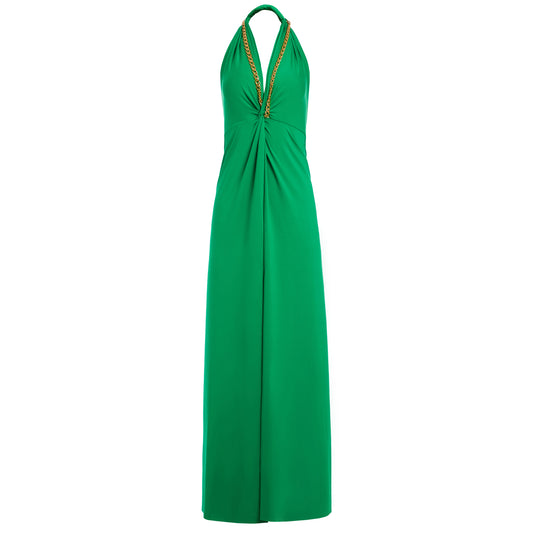 Golden Chain Party Maxi Dress in Green