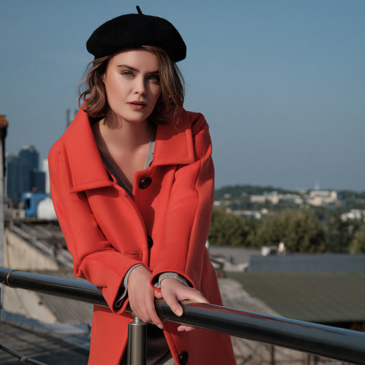 Swing Vegan Short Coat in Coral Red