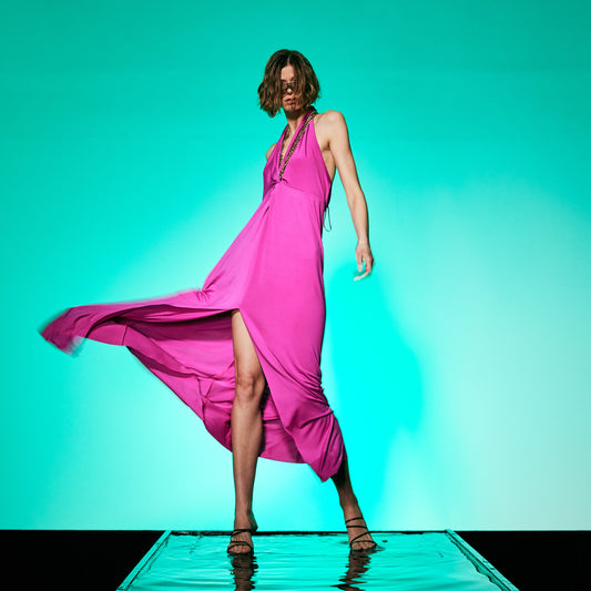 Golden Chain Party Maxi Dress in Pink