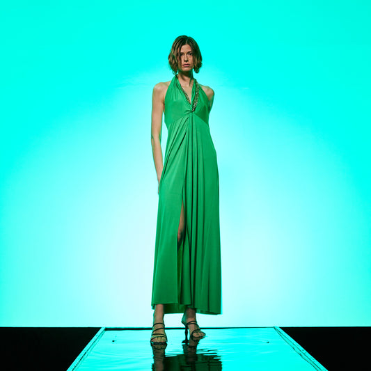 Golden Chain Party Maxi Dress in Green