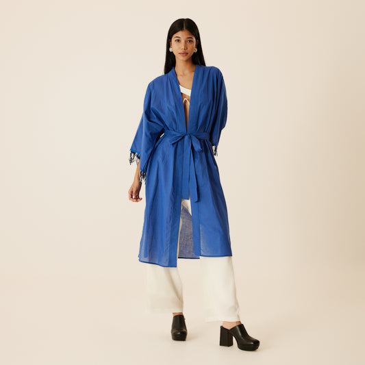Hamsa Hand Organic Cotton Kaftan in Blue