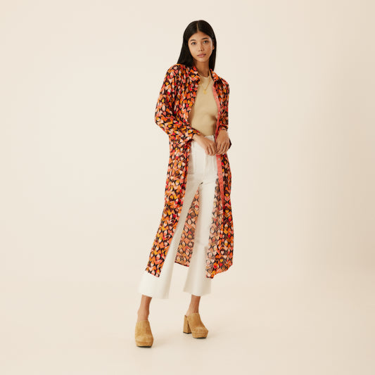 Maria Button Front Shirt Dress in Coral Red