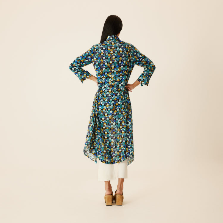 Maria Button Front Shirt Dress in Turquoise