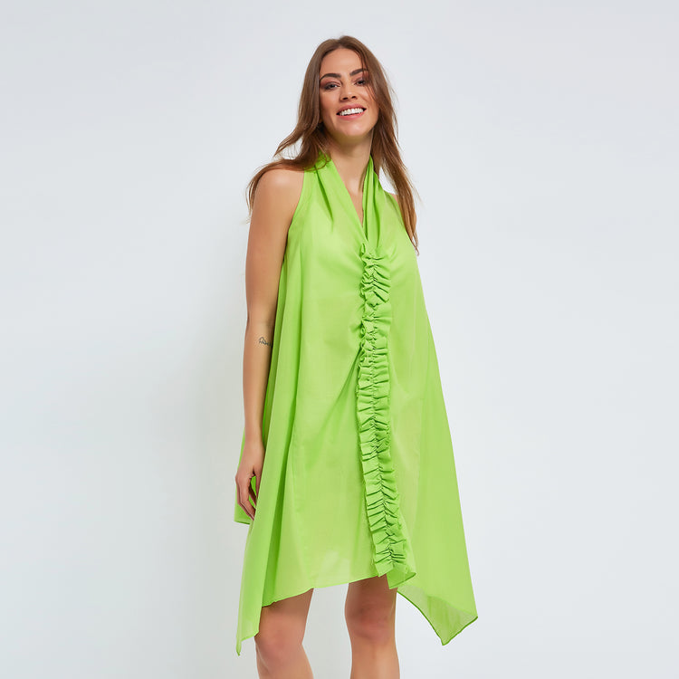 Cozy Organic Cotton Dress with Ruffles in Green