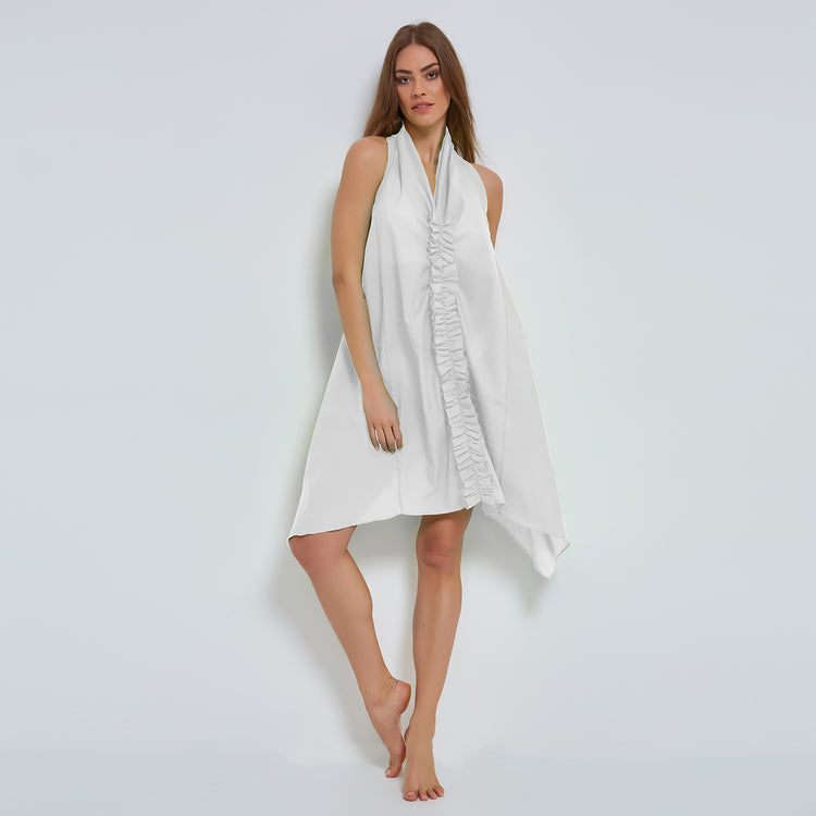 Cozy Organic Cotton Dress with Ruffles in White