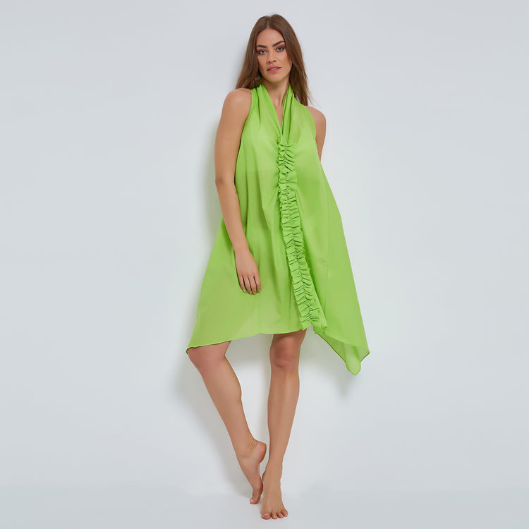 Cozy Organic Cotton Dress with Ruffles in Green