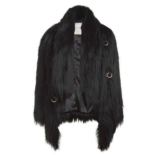 Sugar Vegan Faux Fur Coat in Black
